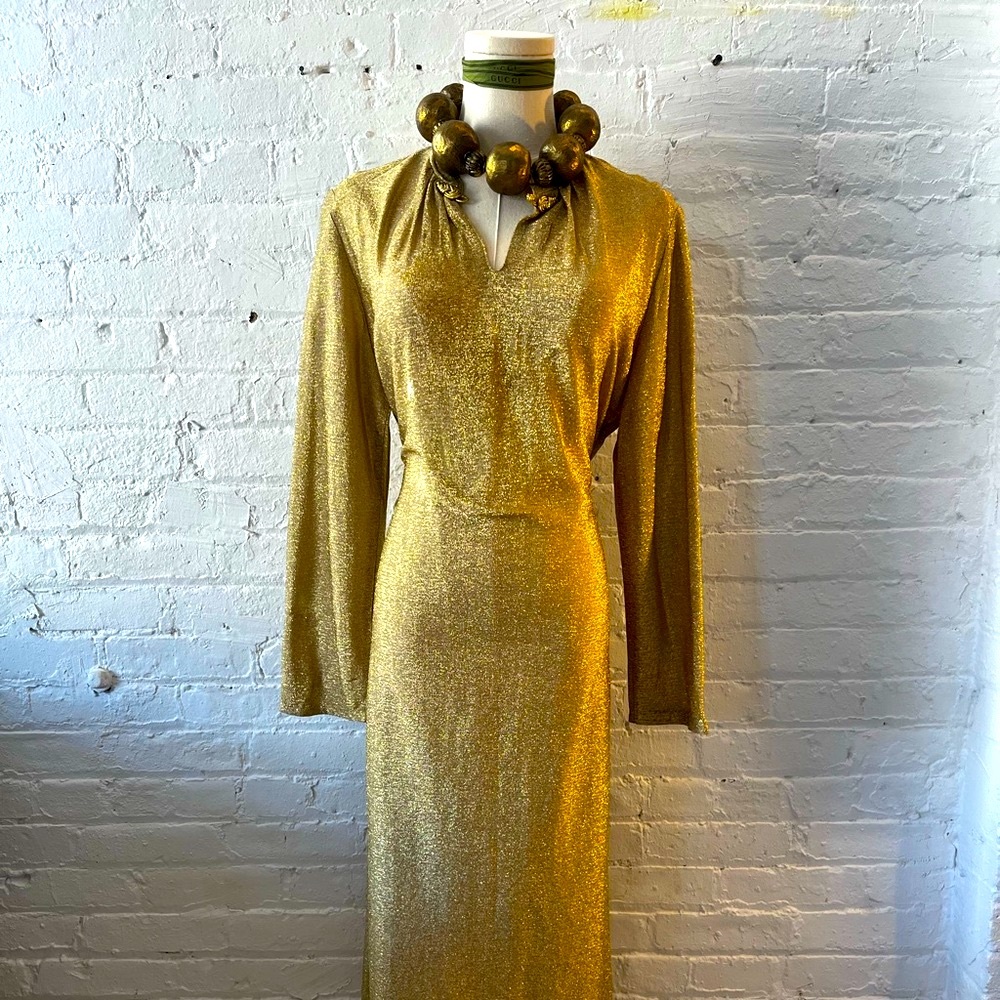 1970’s gold lurex maxi dress VINTAGE